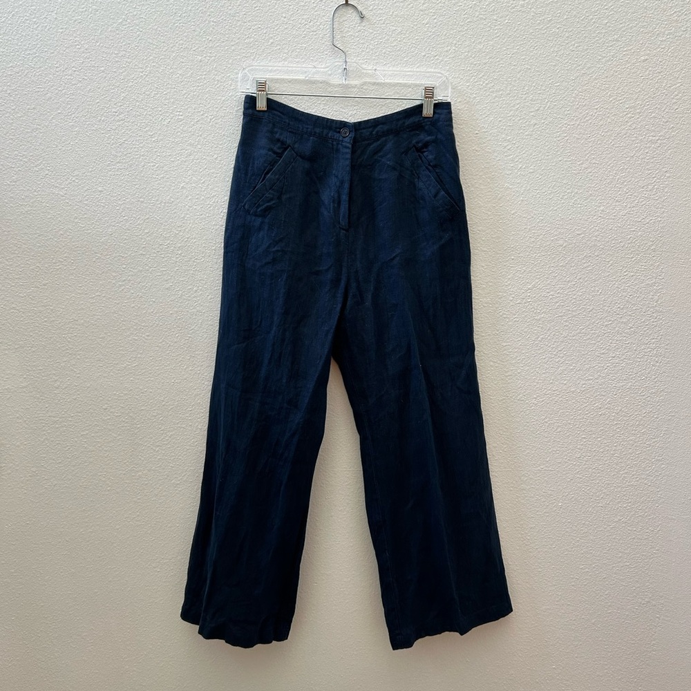 REFORMATION navy linen blend wide leg crop pants